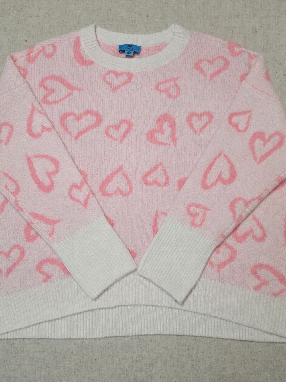 CeCe Pink Heart Soft Oversized Lounge Sweater Medium